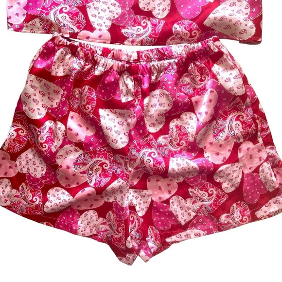VINTAGE 2000s Girly Romantic Red/Pink Hearts Sleep Pajama Set Sz S - Picture 3 of 6